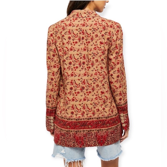 Free People Bellflower Blazer lightweight rayon linen jacket size XS red/tan - Picture 6 of 7